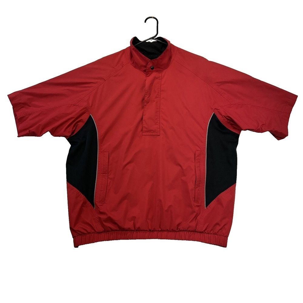 FootJoy DryJoys Windbreaker Golf Jacket Mens M Red Short Sleeve 1/4 Zip‎ Snap